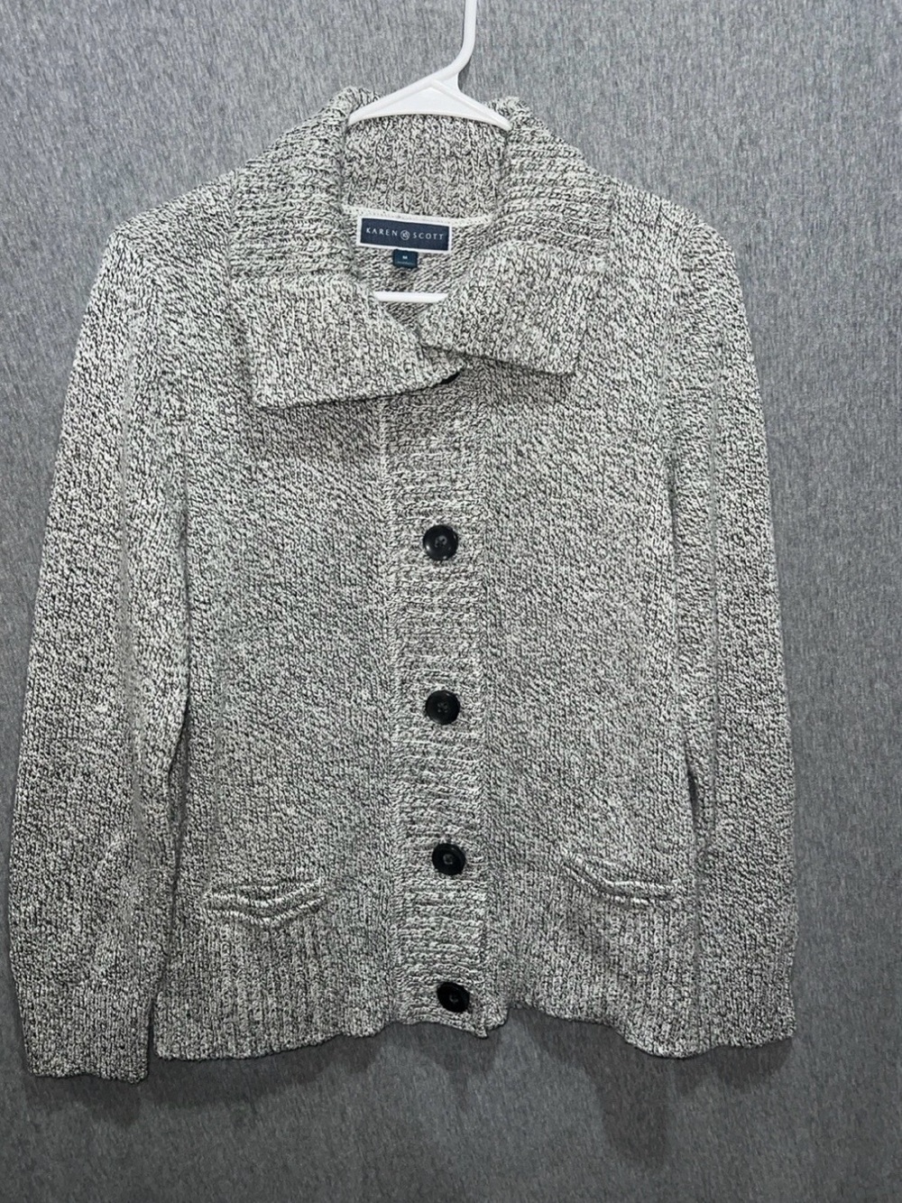 Karen Scott Gray Marled Button-Up Cardigan